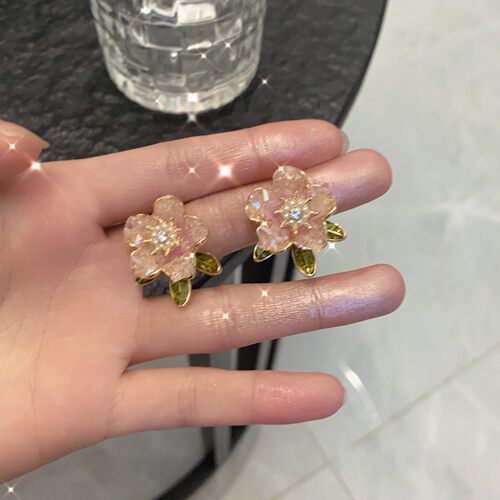 法式复古水晶花朵耳钉女