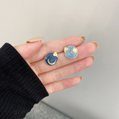 油画感法式 复古太阳月亮耳钉气质不对称几何圆爱心形耳饰耳夹配饰