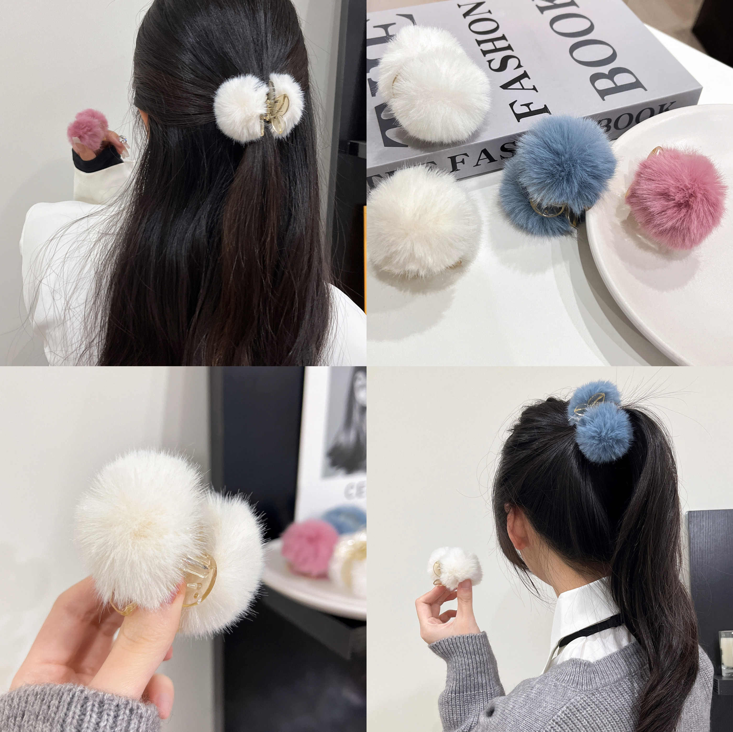 可爱小毛球发夹獭兔毛抓夹