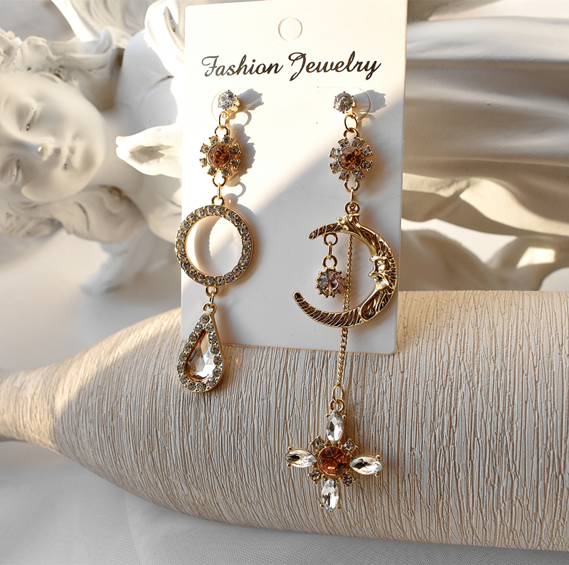 耳环不对称长款气质夸张日月