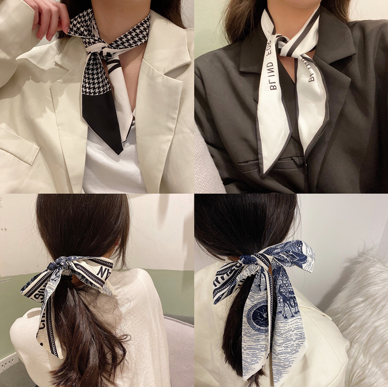 法式轻奢网红丝巾韩国新款头饰丝带蝴蝶结发饰发绳头绳发带女绑发