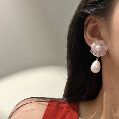 适合夏天的清新透明花朵耳环女