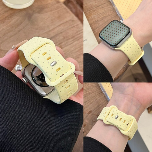 适用iwatchs11奶黄韩系ins小波点液态硅胶表带苹果S10s987se3运动