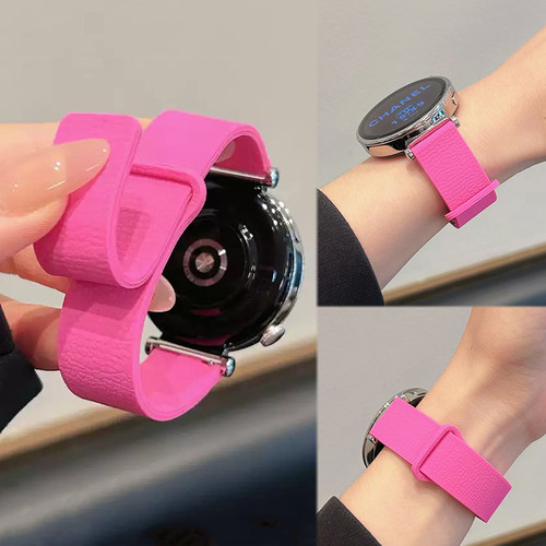 新款荔枝纹硅胶磁吸表带适用华为GT5Watch5GT4GT3Progt2Fit43夏天