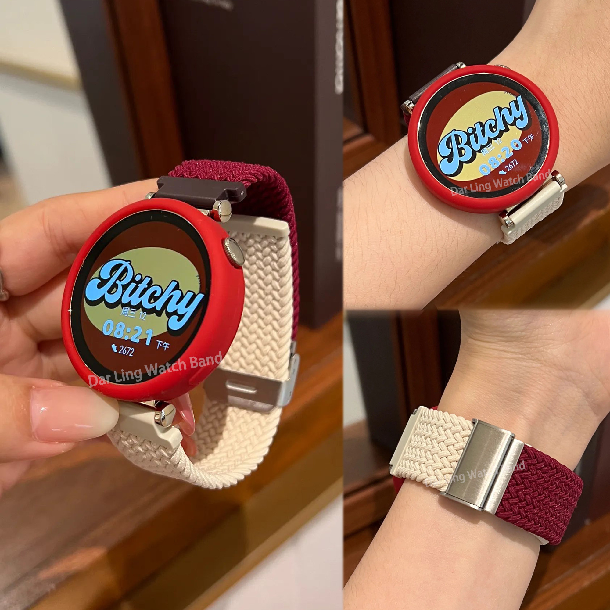 ins风透气拼色卡扣编织表带适用华为gt5手表watchGT4/41mm女/Fit3