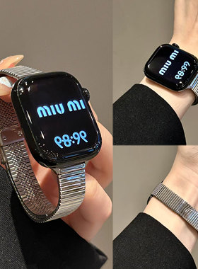 高级感细钢链金属卡扣表带适用华为FIT5苹果iwatchS11S10小米9Pro