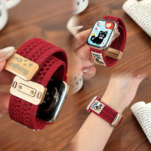适用iwatchS11卡通猫针织磁吸表带苹果s109小米9Pro华为Fit4红米6