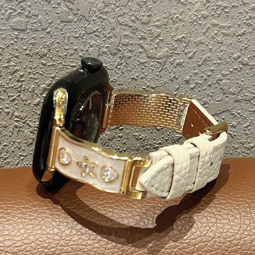 新款心星镶钻拼荔枝皮表带适用华为FIT4/Fit3苹果S10s98iWatchS11