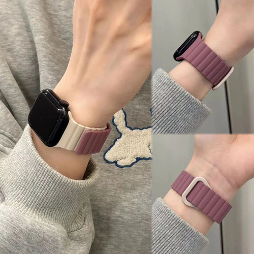 ins风夏天拼色硅胶磁吸iwatch手表带适用苹果S11s10applewatchs98