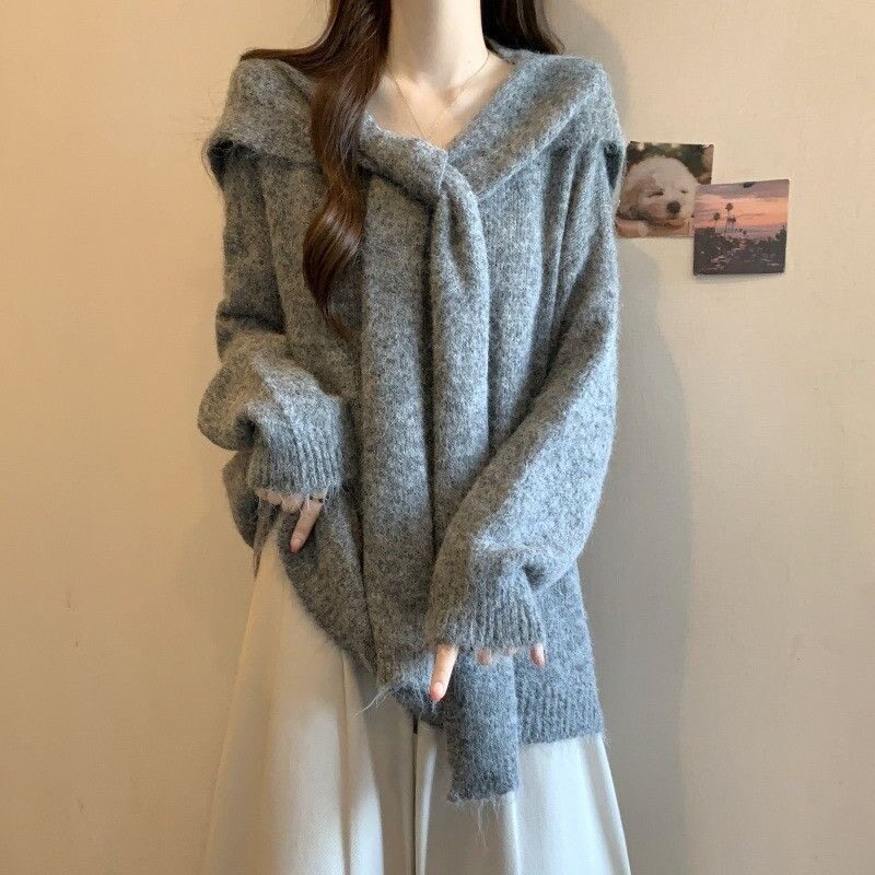 假两件披肩海军领黄正肩毛衣女2026秋冬大码胖m中长款针织衫上衣