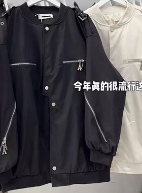 加肥大码300斤高级感拉链装饰棒球服外套男装美式宽松情侣装夹克