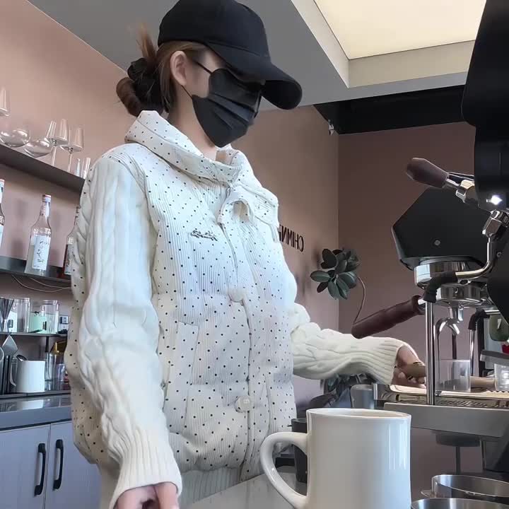 韩系波点针织甜美棉服拼接外套麻花冬季宽松新款棉衣加厚保暖