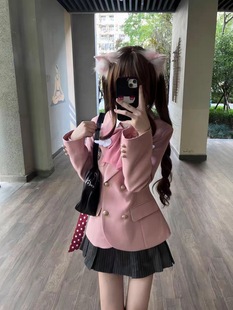 西服上衣 春秋高级感小个子短款 粉色西装 外套女2025新款