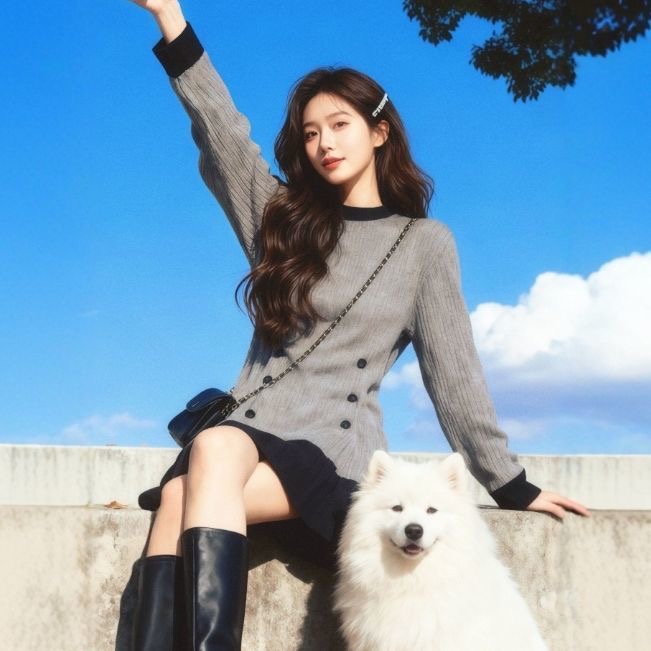 法式小香风灰色针织连衣裙女秋冬高级感气质名媛慵懒绝美毛衣短裙