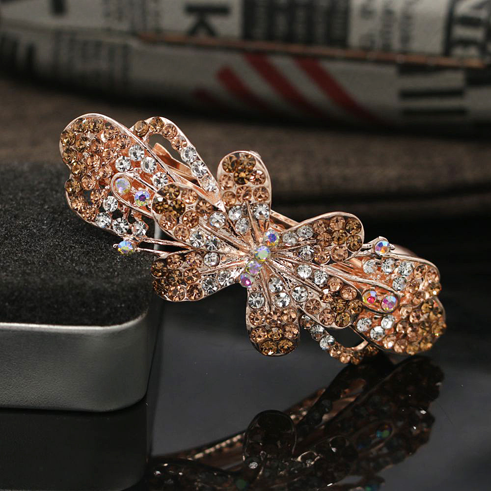 发夹女后脑勺一字弹簧夹水钻节日发卡顶夹合金优雅大号横夹马尾夹