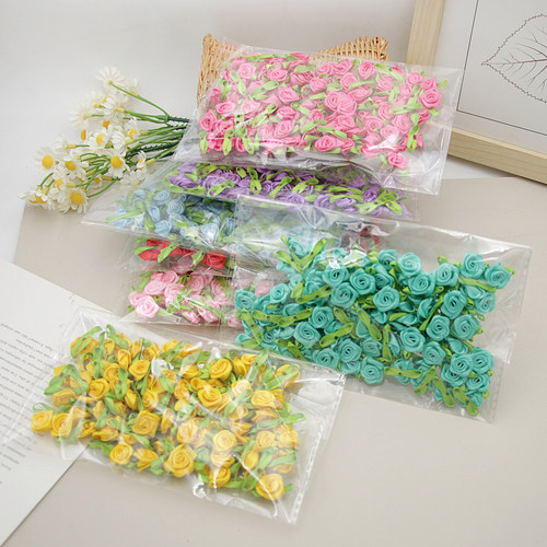 小花布艺仿真花蝴蝶结儿童手工发饰diy配件材料玫瑰花朵装饰黏贴