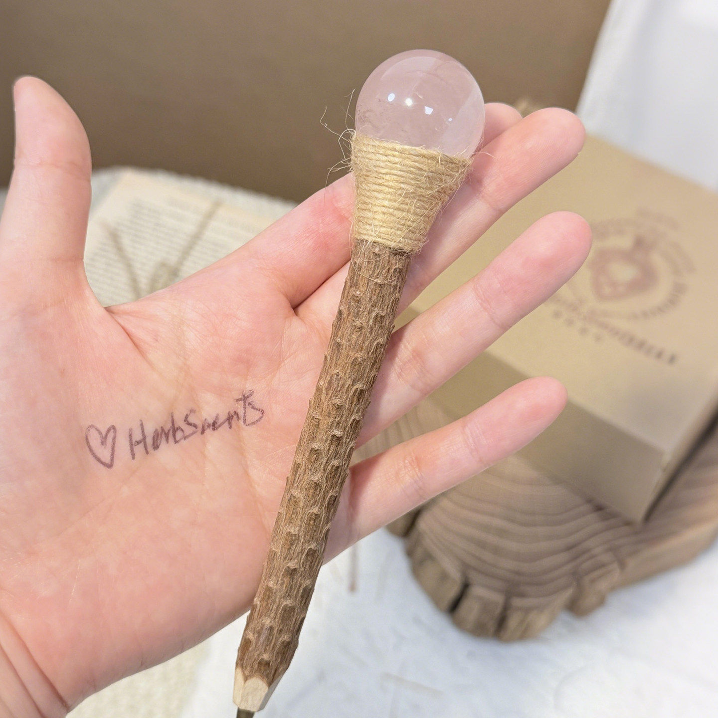 魔法水晶笔！天然水晶原石圆珠笔环保木质水晶工艺品签字笔