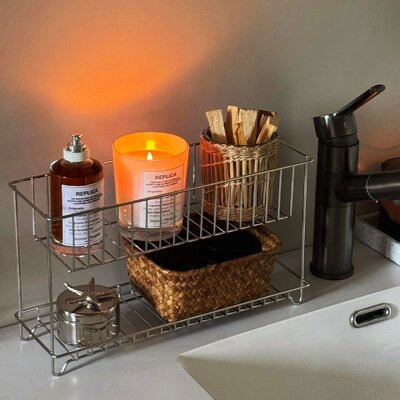 洗漱台收纳架桌面收纳盒置物不锈钢化妆品筐篮铁艺卫生间浴室厕所