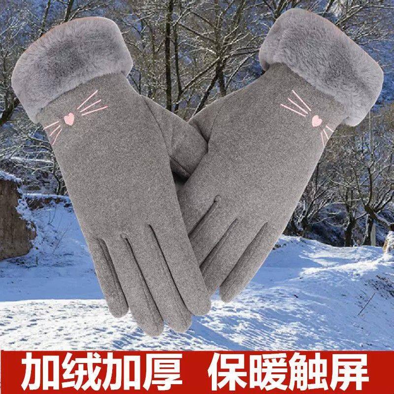 中老年人妈妈奶奶手套女冬季保暖防寒骑车加绒加厚秋冬天弹力触屏