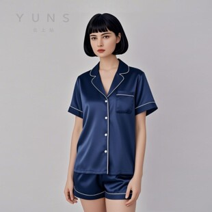 100%桑蚕丝睡衣套装 YUNS云上站女士短袖 短裤