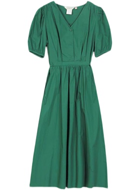 朵以2022夏装优雅气质法式V领连衣裙泡泡袖收腰显瘦37DX830035