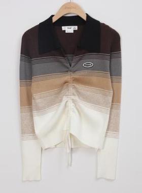 朵以2024春装新款甜美时尚撞色针织衫小众上衣设计感女39DC531136