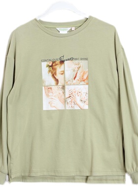 朵以2021春秋新款时尚百搭印花套头卫衣休闲T恤圆领36DC326095