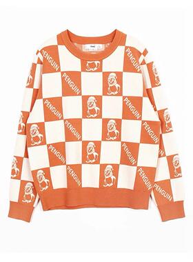 朵以2023冬装新款时尚经典棋盘格字母印花毛衣针织上衣38DD530132