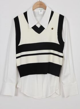 朵以2023秋季新款时尚学院风针织巴甲背心衬衫两件套38DQ141016