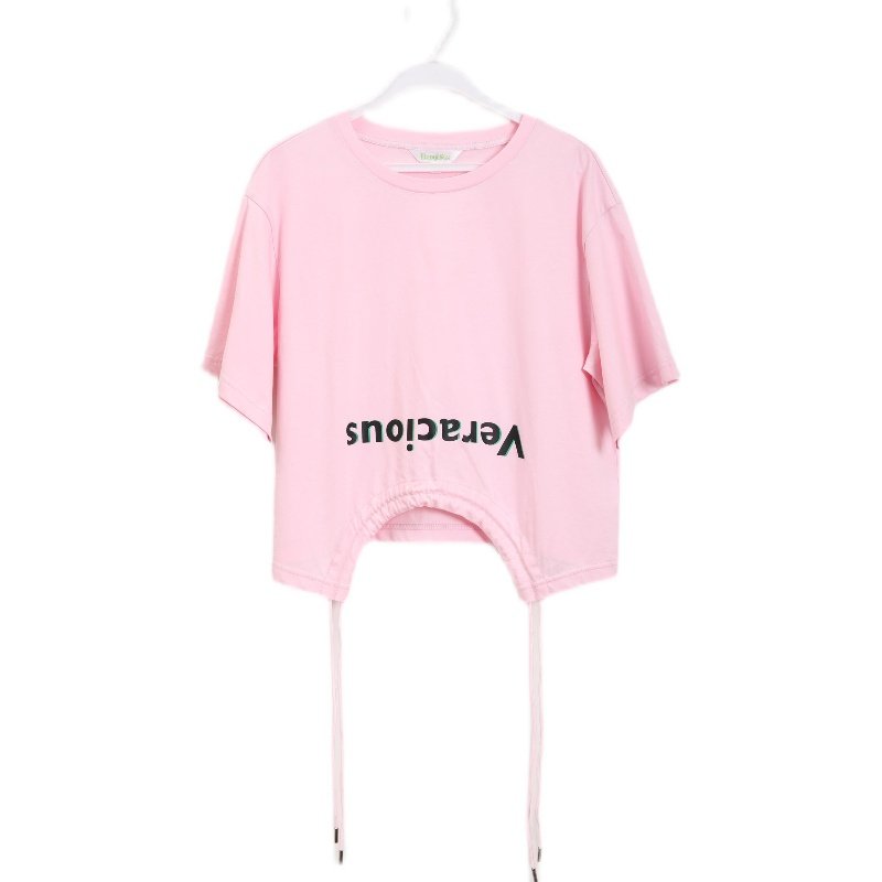 朵以夏装新款时尚设计感字母印花短袖t恤短款上衣小众34dx368011