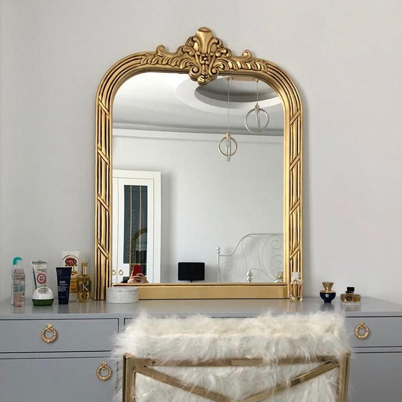 法式复古雕花壁炉装饰镜欧式梳妆台面化妆镜美式高端浴室镜子定制