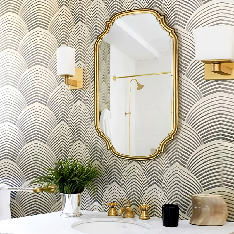 美式卫生间镜子装饰镜欧式浴室镜法式复古梳妆镜挂墙洗手间化妆镜