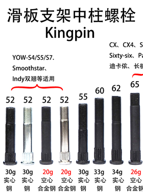 滑板支架中柱螺栓Kingpin中空主桥钉螺母陆冲弹簧桥长板双翘配件