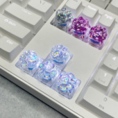 个性 创意透光猫爪键帽情侣礼物闪亮蓝色树脂透明机械键盘美甲键帽