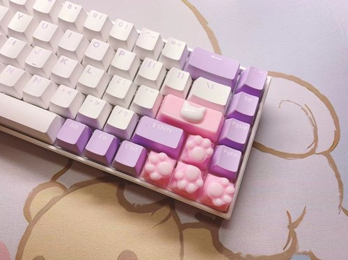 新款Enter /Shift奶白色猫爪键帽十字轴OEM R4粉色机械键盘键帽