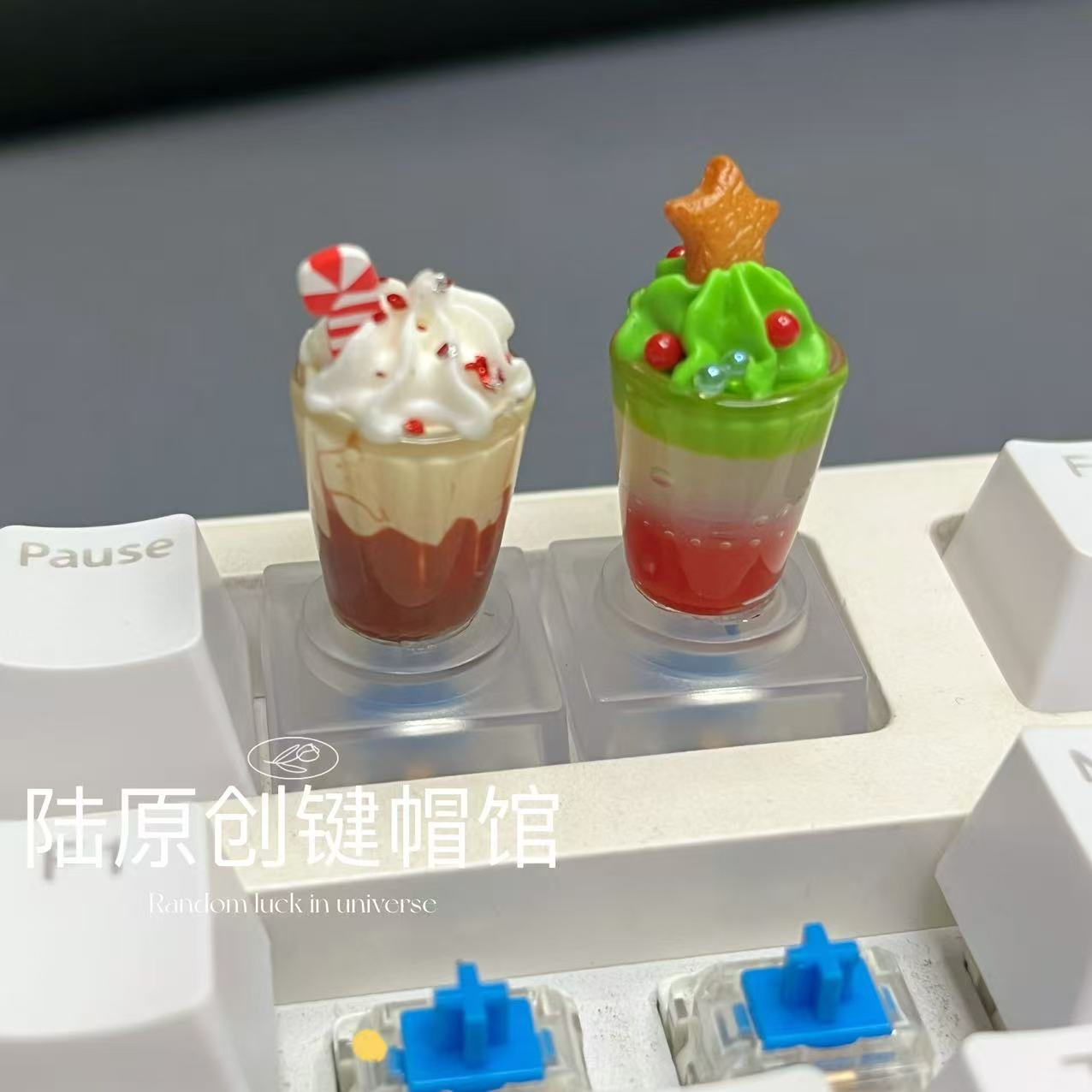 创意圣诞奶茶键帽透明透光十字轴游戏机械键盘帽可爱个性方底键帽