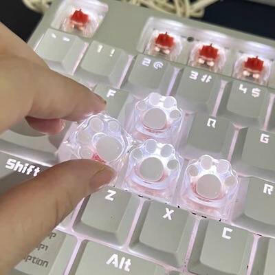 个性创意透光白色猫爪键帽情侣礼物树脂滴胶透明机械键盘增补键帽