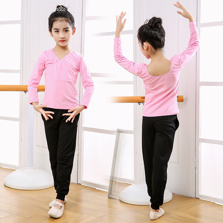 儿童秋冬纯棉拉丁舞蹈服装长袖女童演出上衣套装比赛考级练功舞服