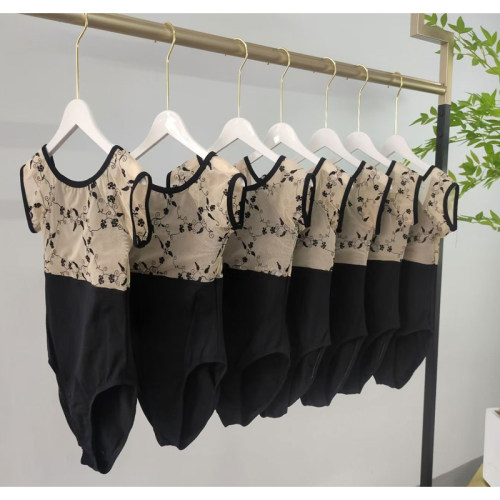 女童短袖锦纶芭蕾舞练功体服刺绣