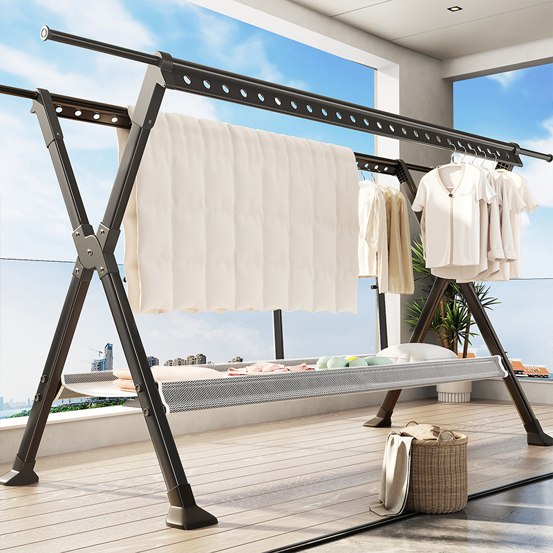 加厚稳固超强晾晒置地晾衣架折叠