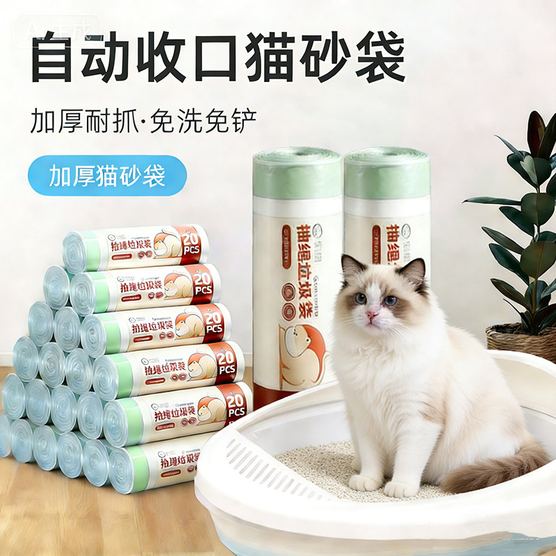 加厚抽绳垃圾袋猫砂盆专用一次性免洗猫厕所猫砂袋自动收口清洁袋,家庭/个人清洁工具,家用垃圾袋,淘宝优惠券,粉丝福利购,淘宝优惠卷
