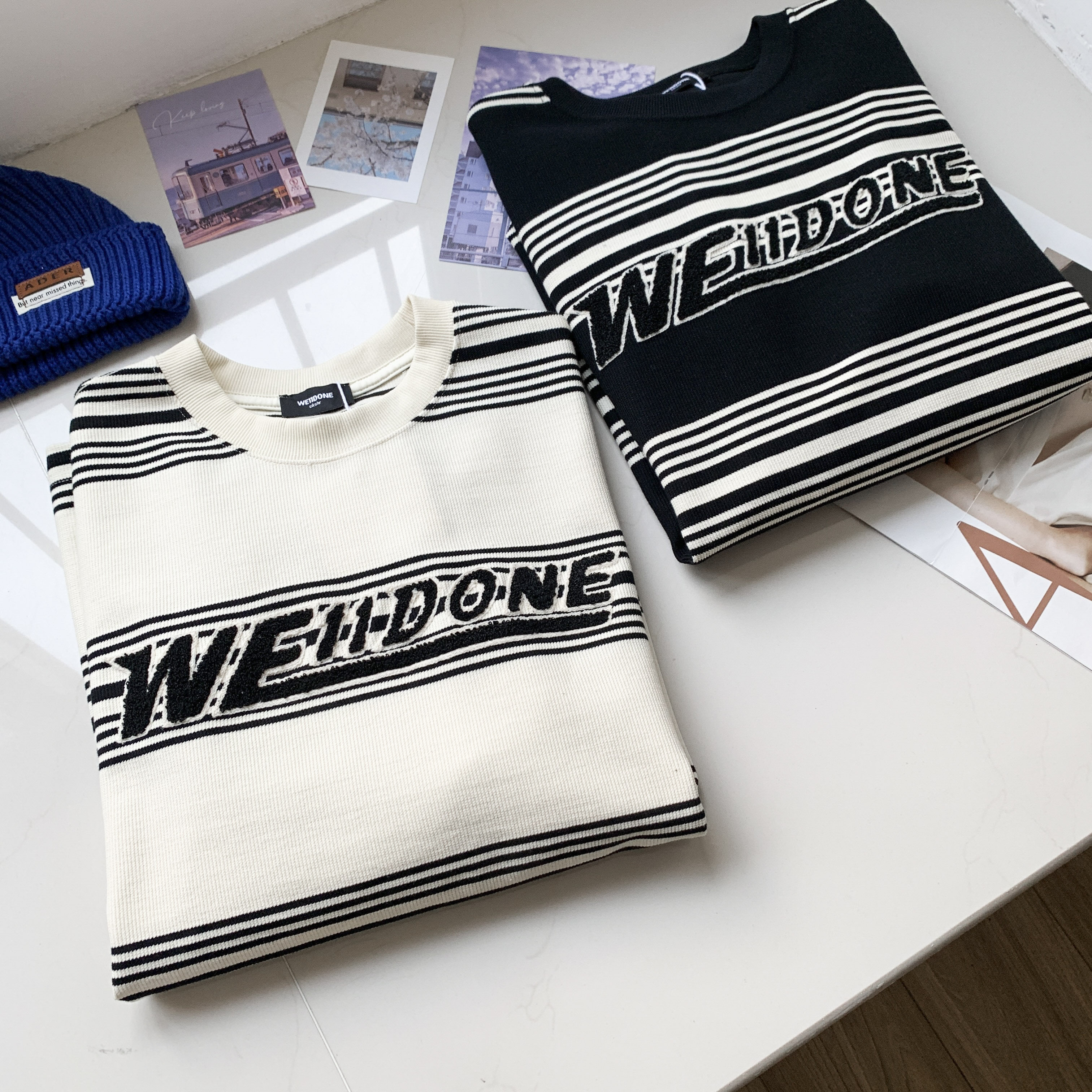 WE11DONE FUNK 秋季新款条纹针织布情侣卫衣 男女宽松休闲长袖T恤