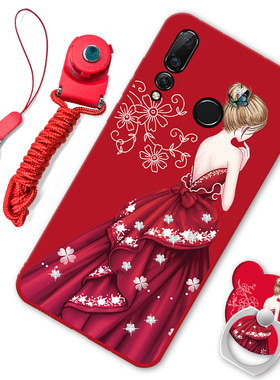 华为vce-aloo手机壳nova4软硅胶套niva4防摔外壳vcetl00带挂绳naov4男女款nvoa4新潮vce-al00卡通时尚nowa4红