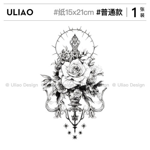 巴黎圣母院风大腿超酷手绘个性纹身贴防水持久女花腿花臂性感文身