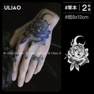 ULIAO手背玫瑰草本纹身贴半永久防水仿真洗不掉果汁贴持久 2张