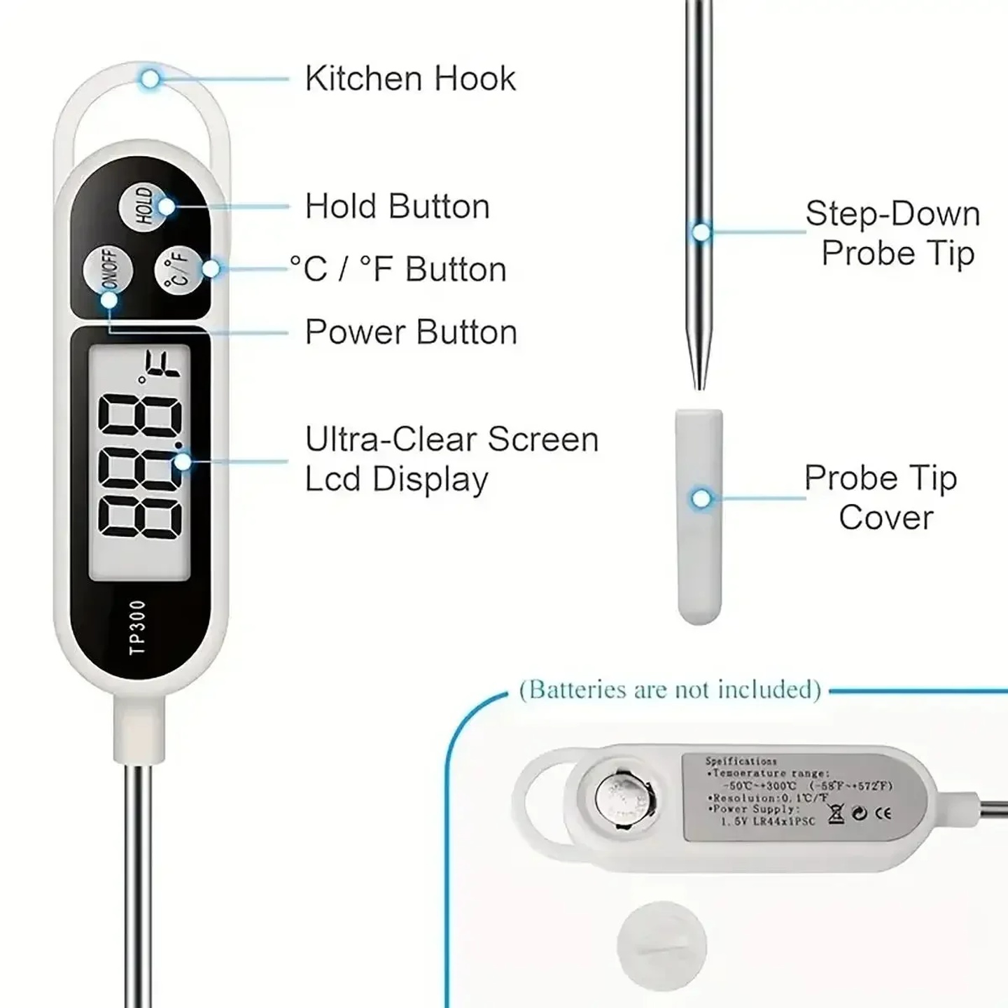 1pc-Food Thermometer Digital Kitchen Meat Cooking Thermomet