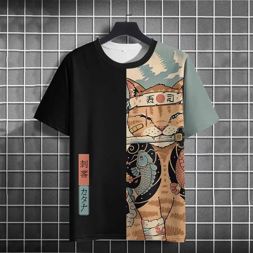 Unisex 2024 T Shirt Men Women Japanese Samurai Cat 3d Printe