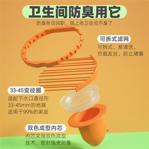 地漏防臭器下水道堵口器卫生间防返臭神器盖芯心大口径4550管通用