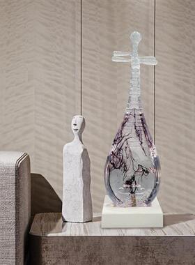 现代简约透明树脂酒店吉他雕塑客厅电视柜乐器小提琴模型装饰摆件