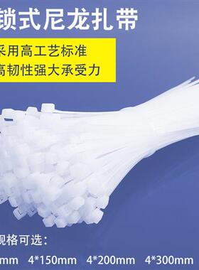 自锁式尼龙扎带4*200mm塑料卡扣固定电线捆绑扎线束带390条黑白色